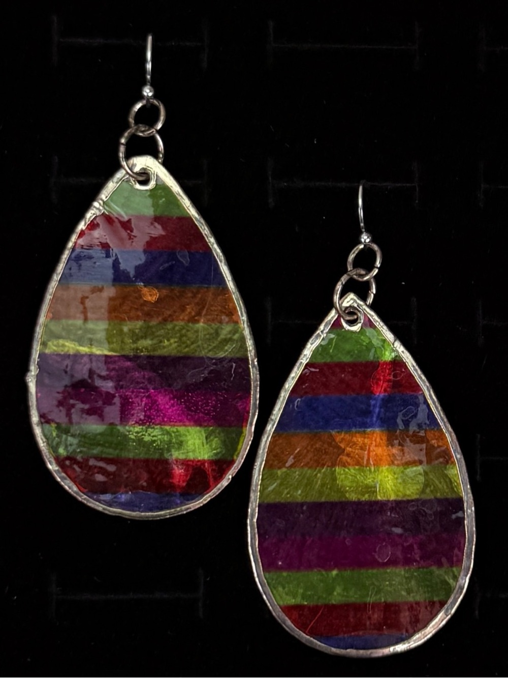 Vintage colorful striped stain glass pierced earrings